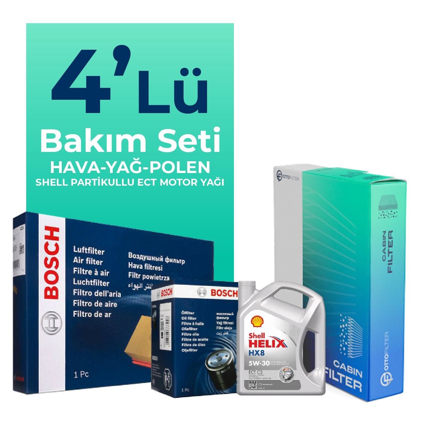 Bosch Alfa Mito 1.3 Dizel Filtre Bakım Seti Shell Motor Yağlı (2009-2018) 4 Lü