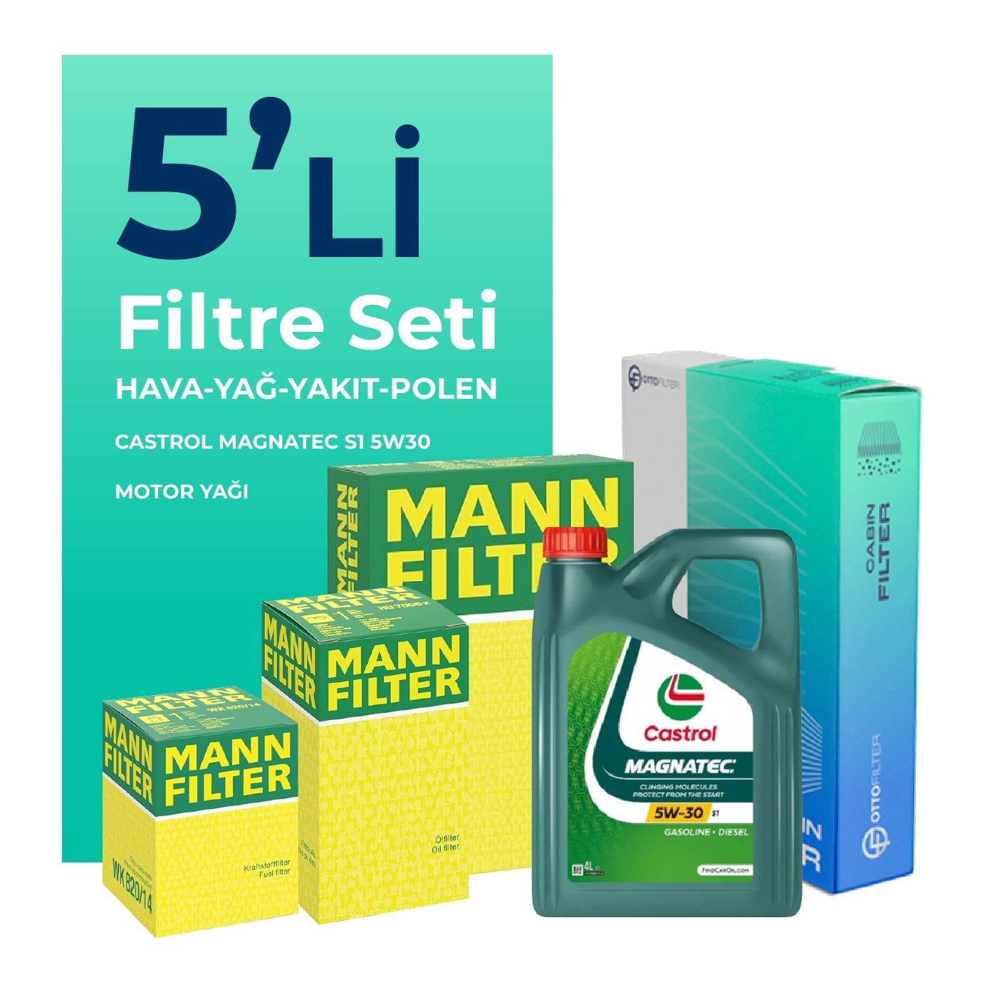 MANN Alfa Mito 1.3 Dizel Filtre Bakım Seti Castrol Motor Yağlı (2009-2018) 5 Li