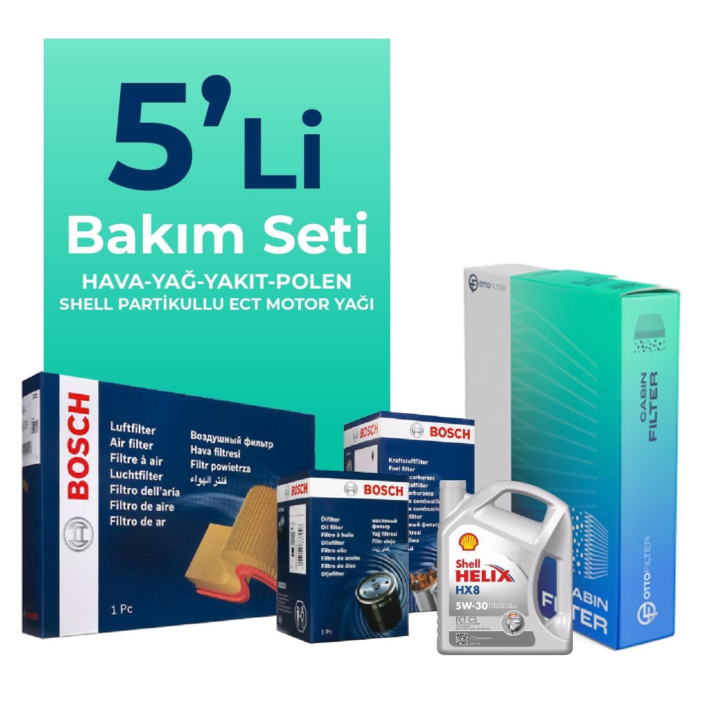 Bosch Audi A1 1.6 Dizel Filtre Bakım Seti Shell Motor Yağlı (2010-2015) 5 Li